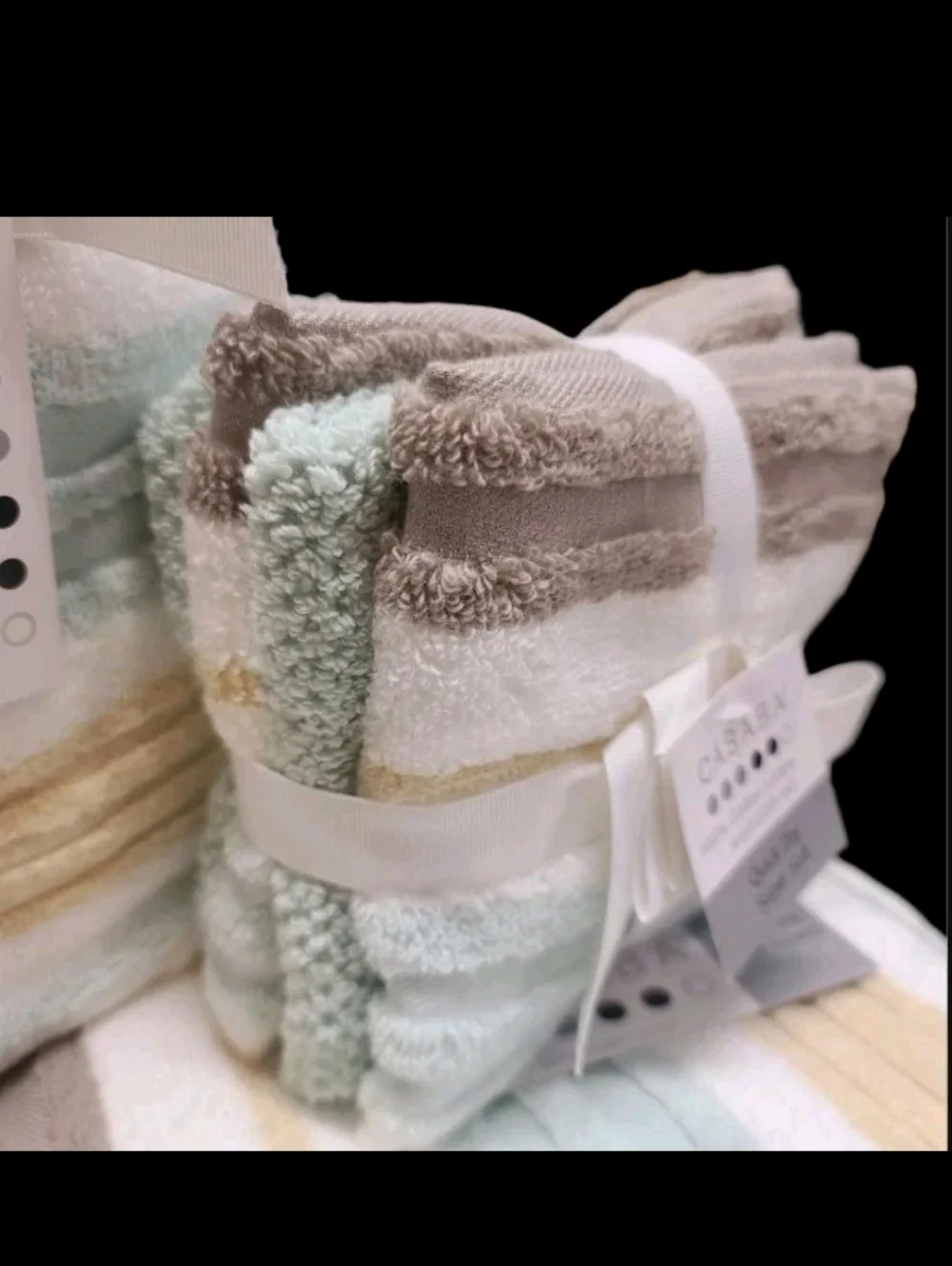 8pc Casaba Sage Tan Gray Striped Bath Hand Washcloth Quick Dry Towel Set New